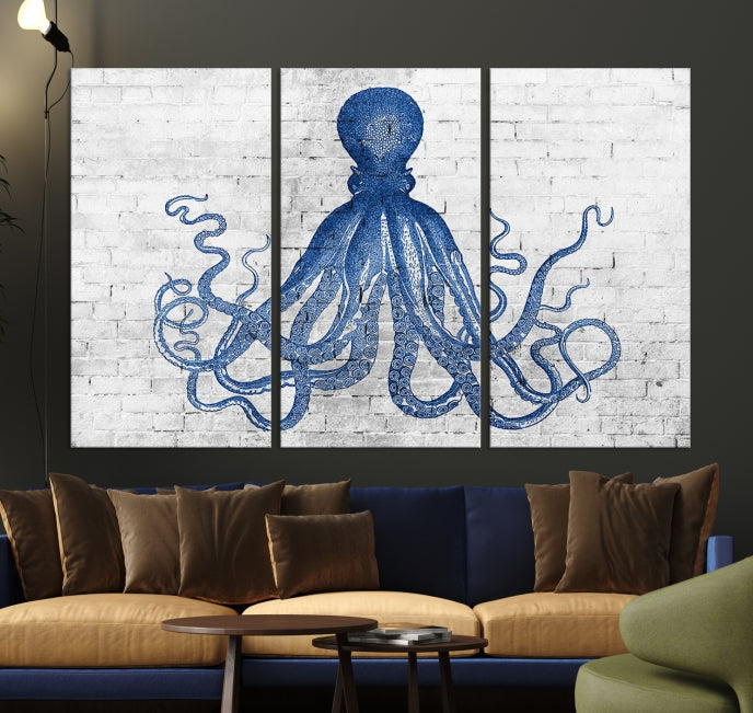 Octopus with Brick Wall Background Large Canvas Art Print for Living Room Decor