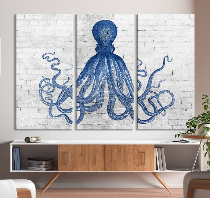 Octopus with Brick Wall Background Large Canvas Art Print for Living Room Decor