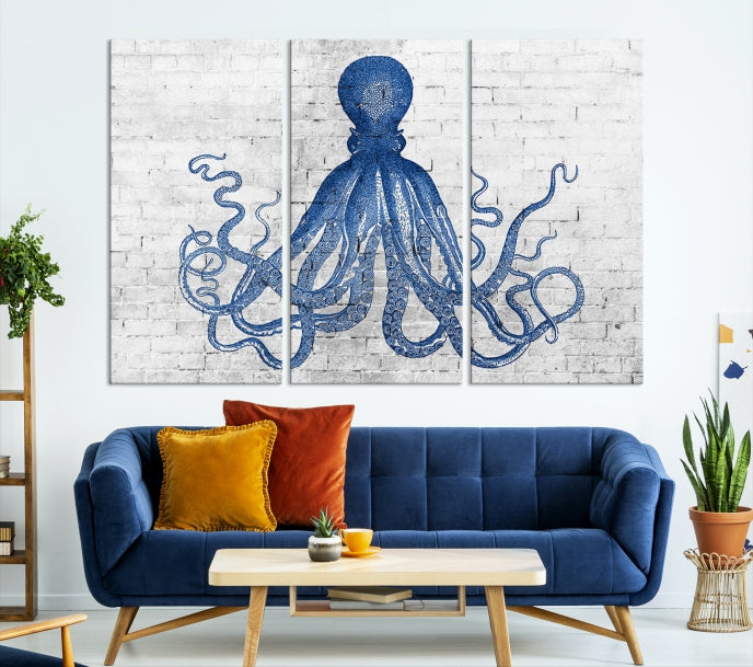 Octopus with Brick Wall Background Large Canvas Art Print for Living Room Decor