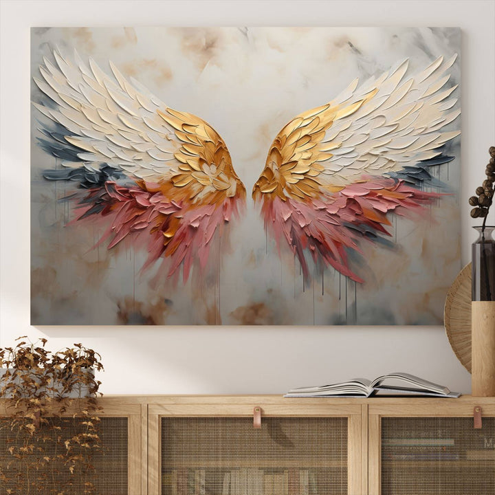 Oil Painting Style Abstract Angel Wing Wall Art Canvas Print