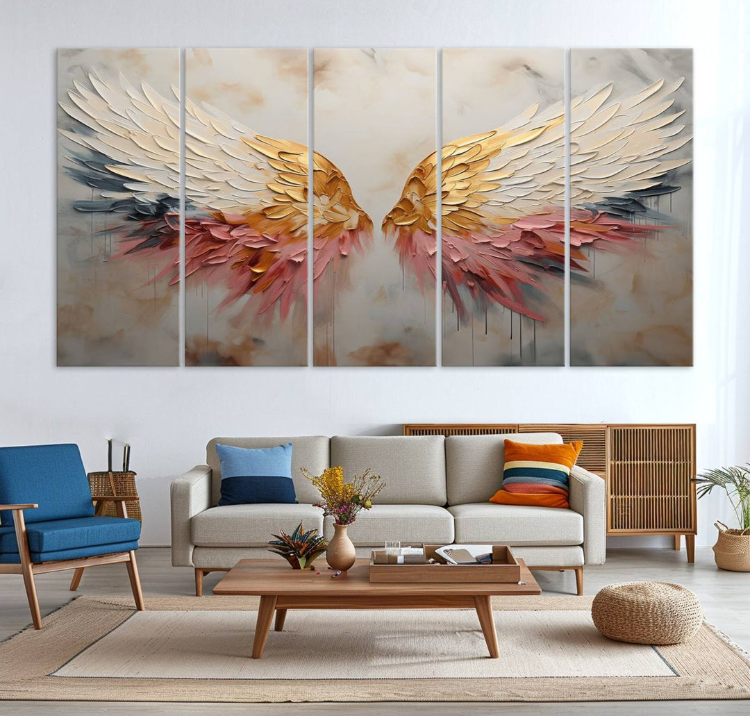 Oil Painting Style Abstract Angel Wing Wall Art Canvas Print