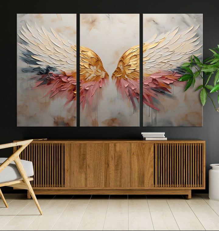 Oil Painting Style Abstract Angel Wing Wall Art Canvas Print