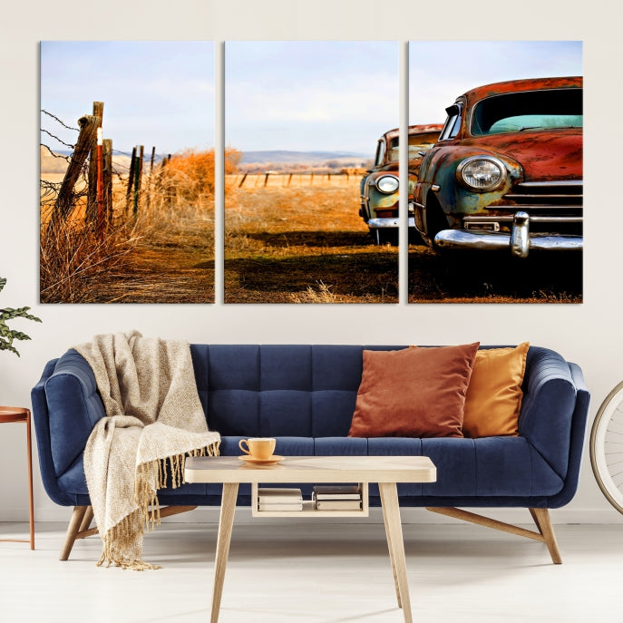 Old Rustic Classic Car Large Wall Art Canvas Print