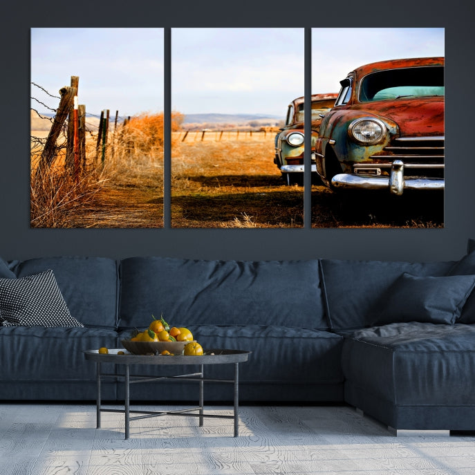 Old Rustic Classic Car Large Wall Art Canvas Print