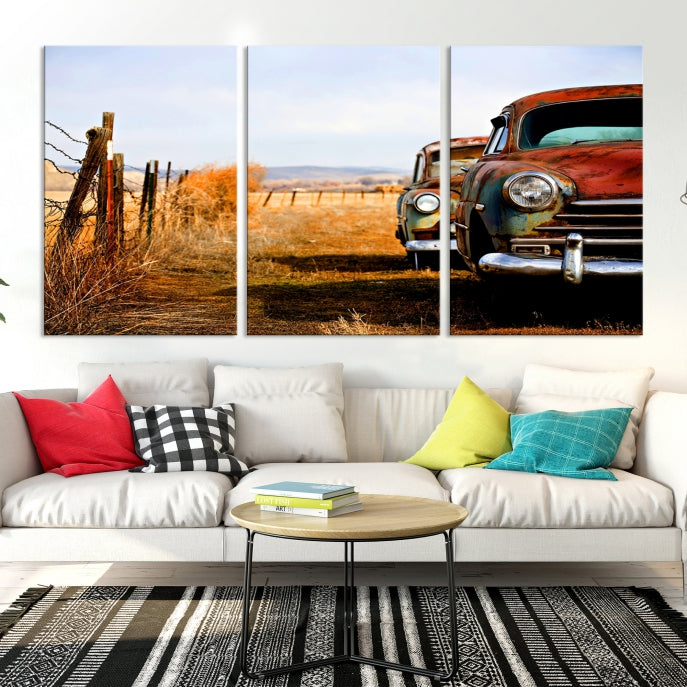 Old Rustic Classic Car Large Wall Art Canvas Print