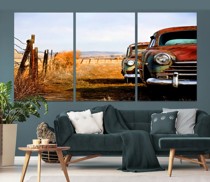 Old Rustic Classic Car Large Wall Art Canvas Print