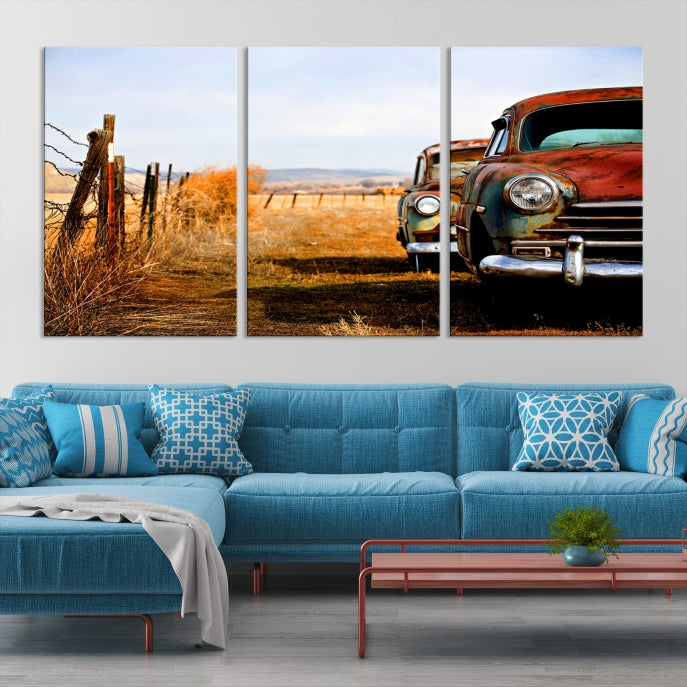 Old Rustic Classic Car Large Wall Art Canvas Print