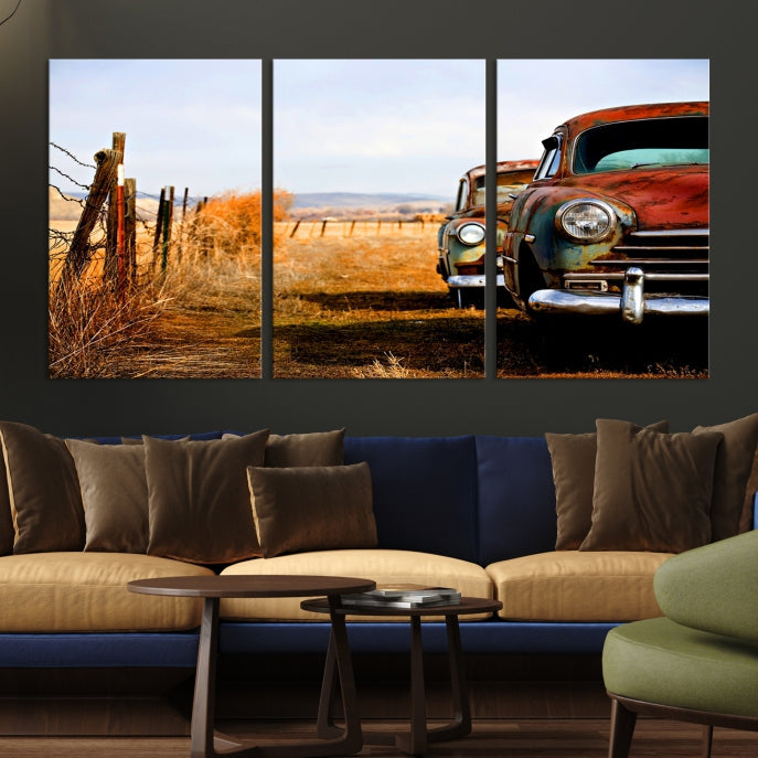 Old Rustic Classic Car Large Wall Art Canvas Print