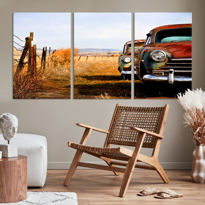 Old Rustic Classic Car Large Wall Art Canvas Print