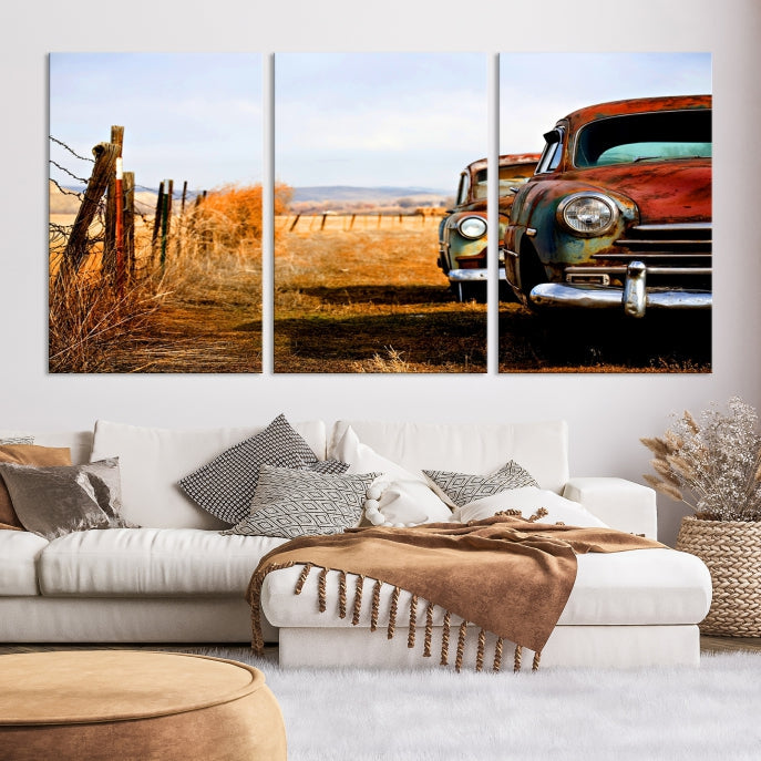 Old Rustic Classic Car Large Wall Art Canvas Print