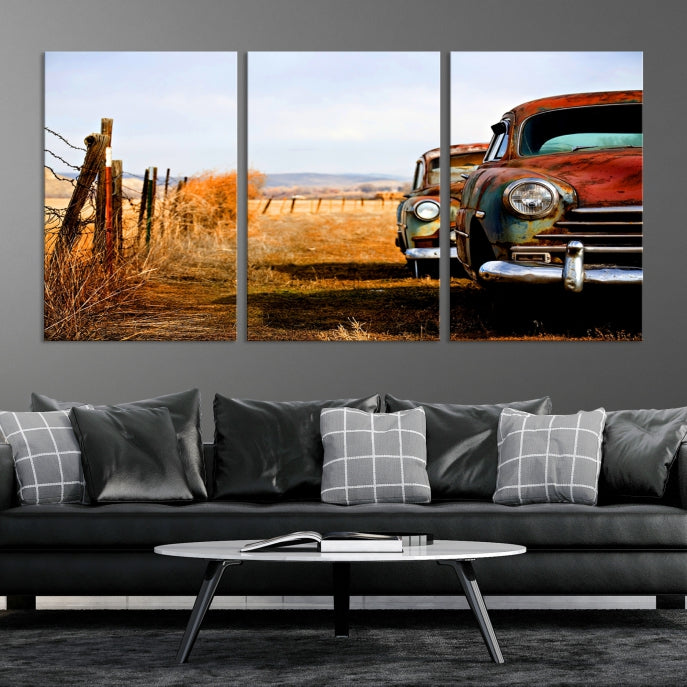 Old Rustic Classic Car Large Wall Art Canvas Print