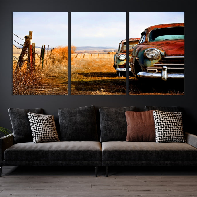 Old Rustic Classic Car Large Wall Art Canvas Print