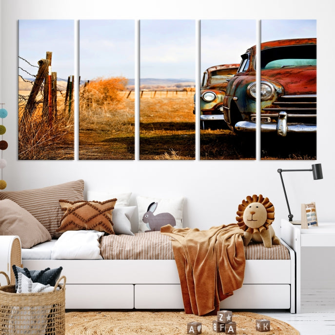 Old Rustic Classic Car Large Wall Art Canvas Print