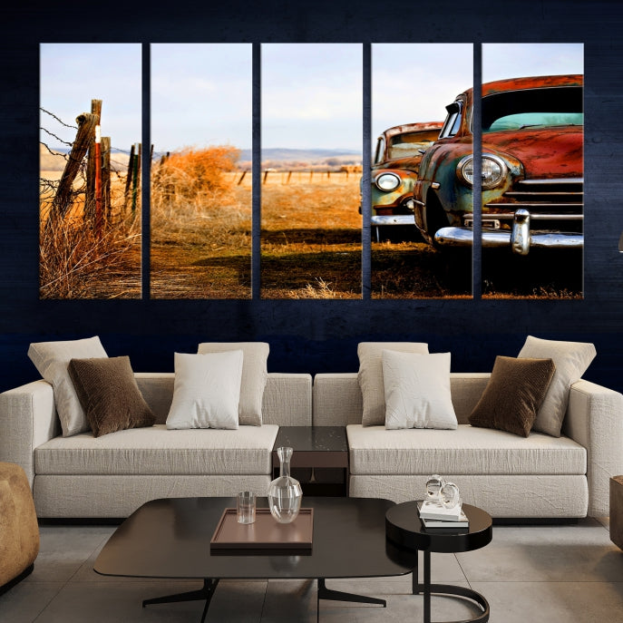 Old Rustic Classic Car Large Wall Art Canvas Print