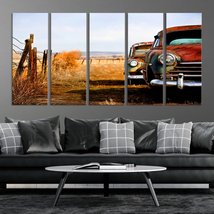 Old Rustic Classic Car Large Wall Art Canvas Print