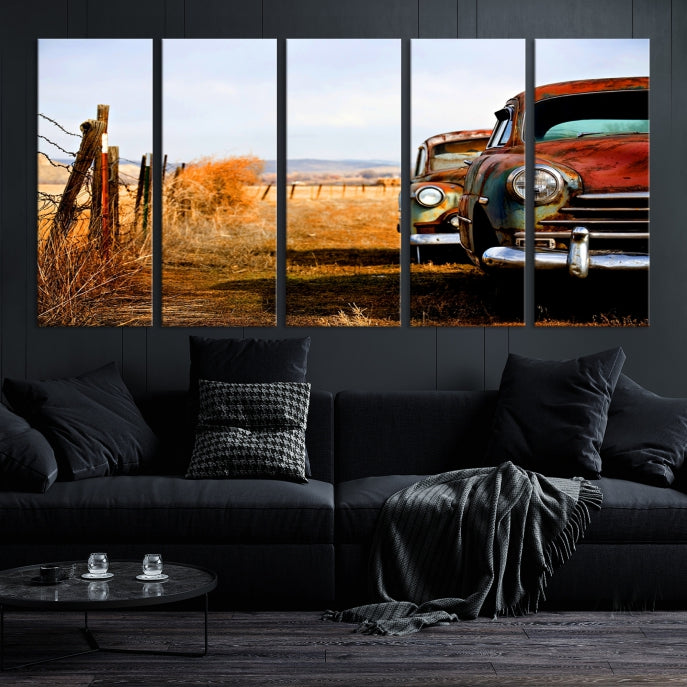 Old Rustic Classic Car Large Wall Art Canvas Print