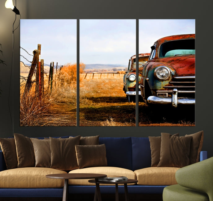 Old Rustic Classic Car Large Wall Art Canvas Print