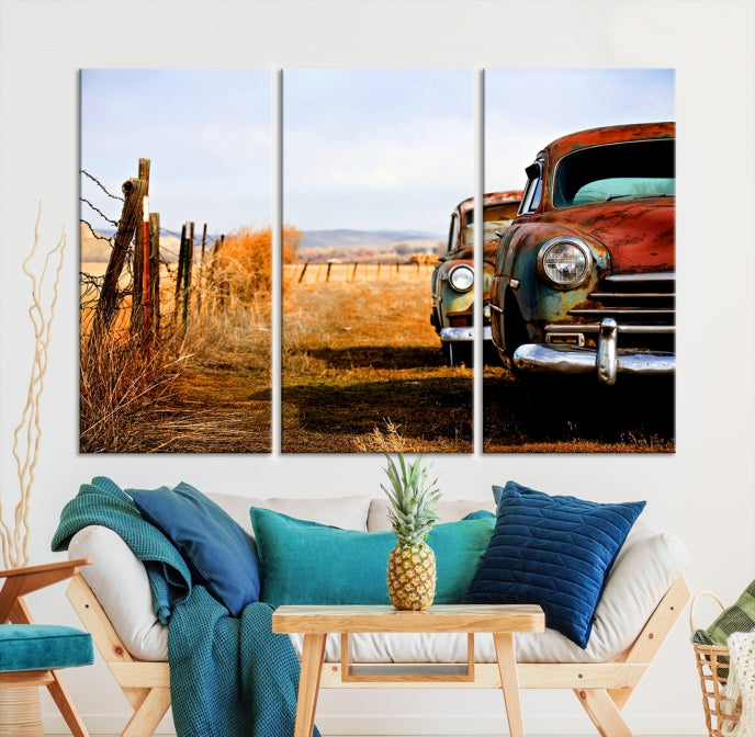 Old Rustic Classic Car Large Wall Art Canvas Print