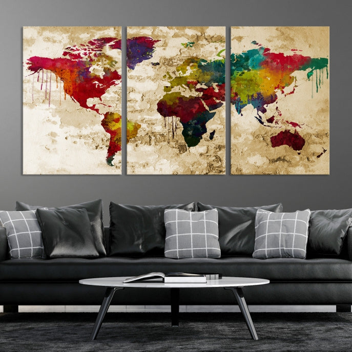 Old Style Canvas World Map Painting Framed Canvas Wall Art Print