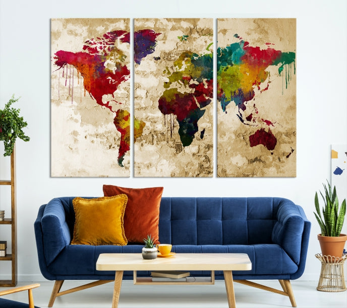 Old Style Canvas World Map Painting Framed Canvas Wall Art Print