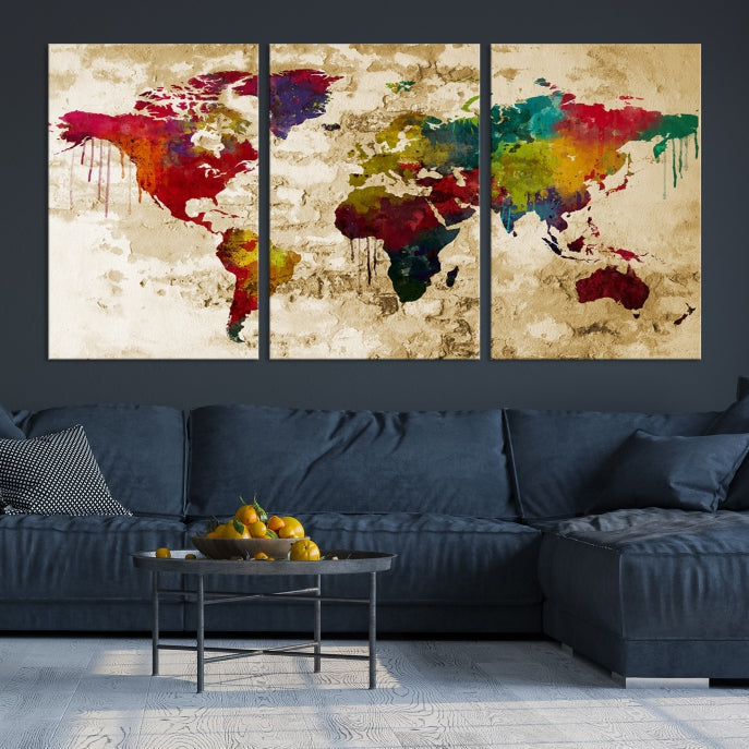 Old Style Canvas World Map Painting Framed Canvas Wall Art Print