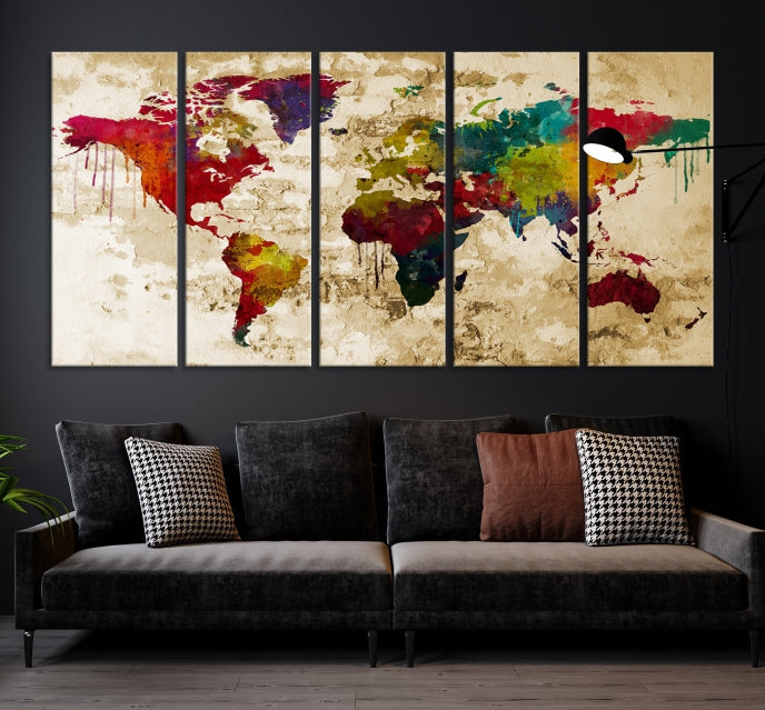 Old Style Canvas World Map Painting Framed Canvas Wall Art Print