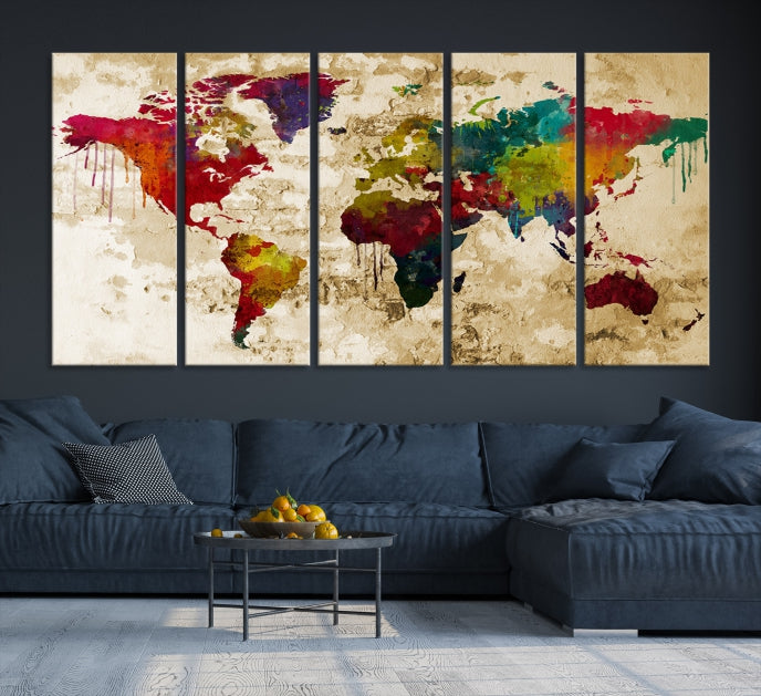 Old Style Canvas World Map Painting Framed Canvas Wall Art Print