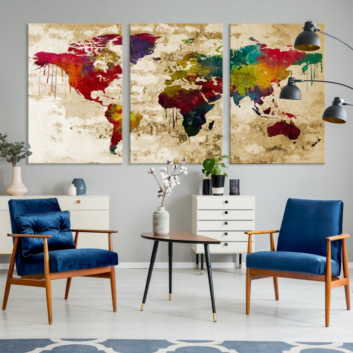 Old Style Canvas World Map Painting Framed Canvas Wall Art Print