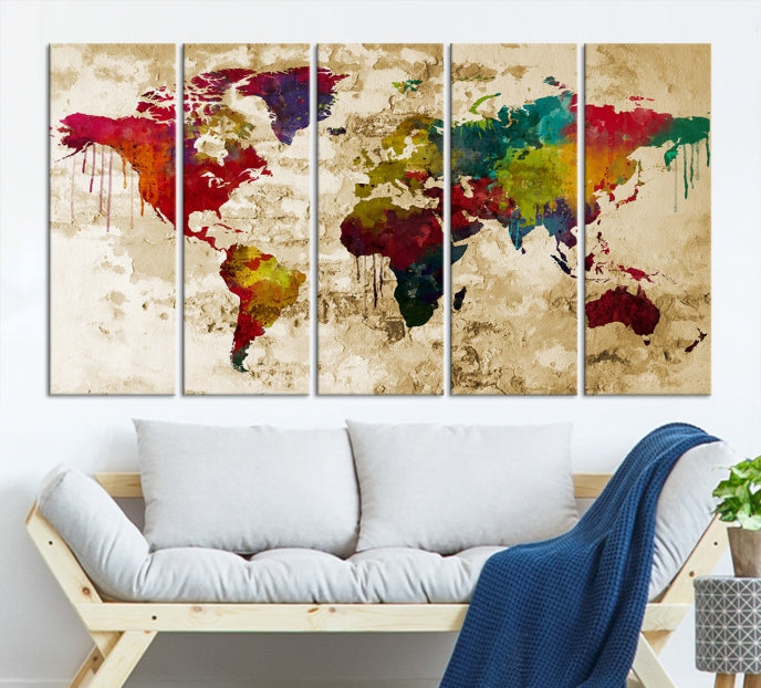 Old Style Canvas World Map Painting Framed Canvas Wall Art Print