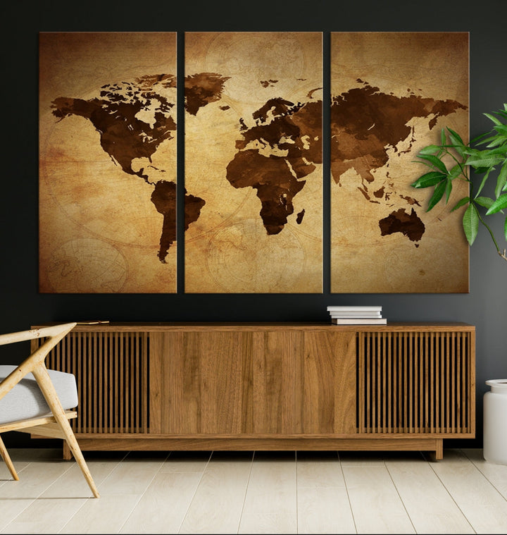 Old Style Sephia World Map Canvas Wall Art Giclee Print