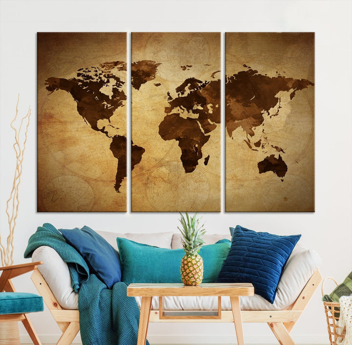 Old Style Sephia World Map Canvas Wall Art Giclee Print