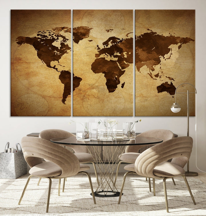 Old Style Sephia World Map Canvas Wall Art Giclee Print