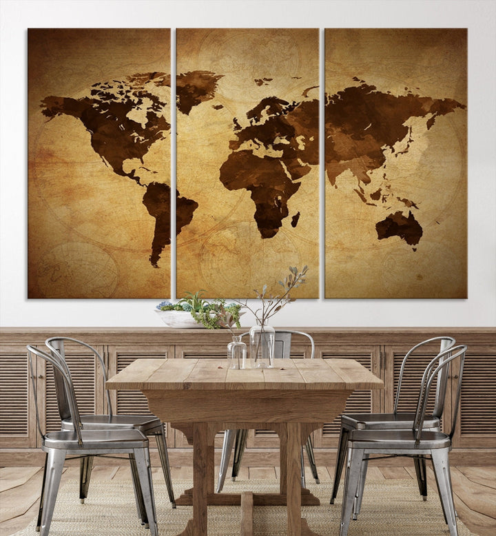 Old Style Sephia World Map Canvas Wall Art Giclee Print