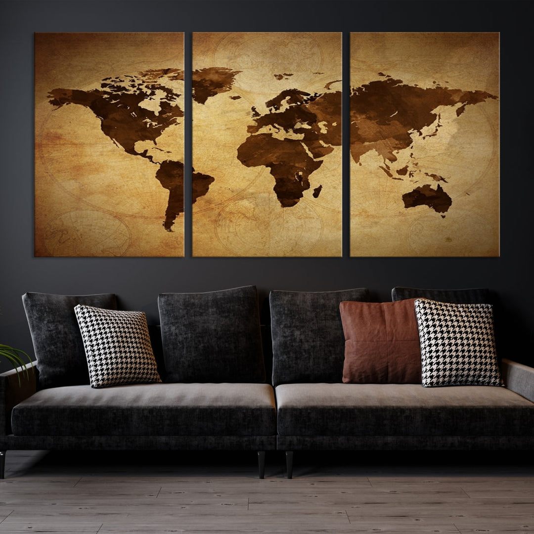 Old Style Sephia World Map Canvas Wall Art Giclee Print