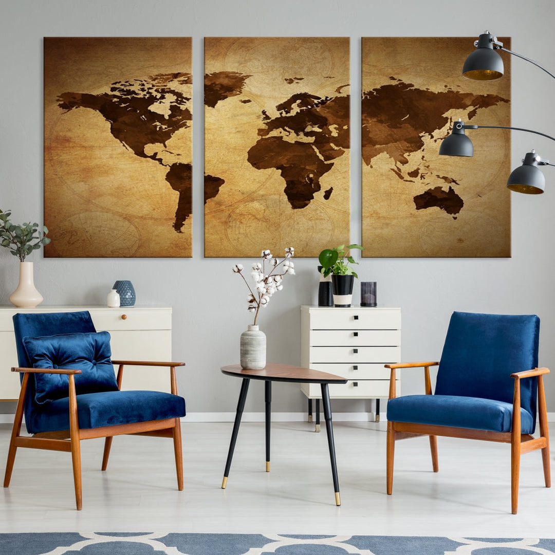 Old Style Sephia World Map Canvas Wall Art Giclee Print