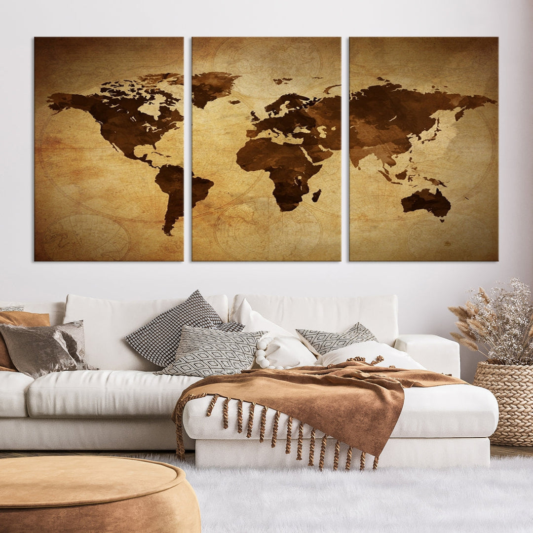 Old Style Sephia World Map Canvas Wall Art Giclee Print