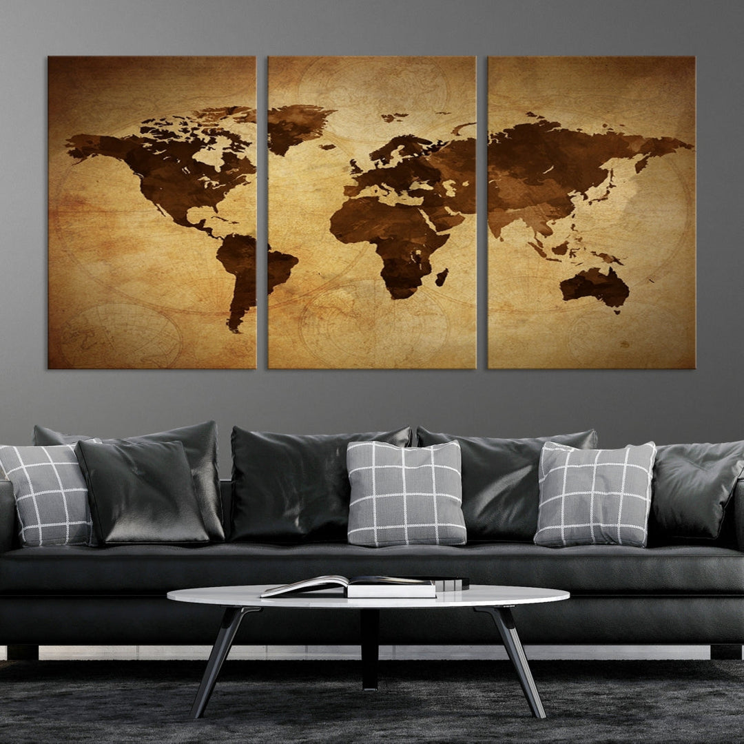 Old Style Sephia World Map Canvas Wall Art Giclee Print