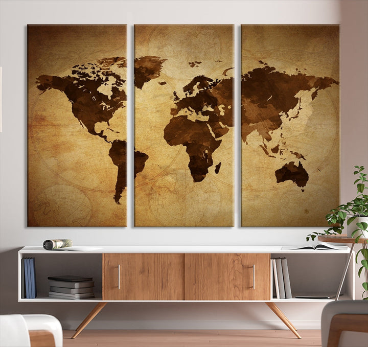 Old Style Sephia World Map Canvas Wall Art Giclee Print