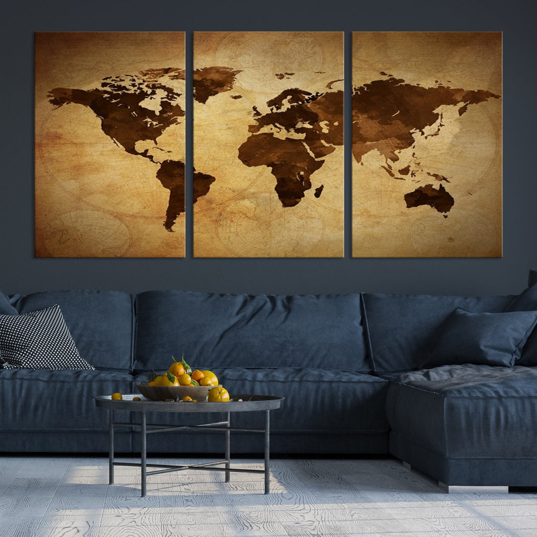 Old Style Sephia World Map Canvas Wall Art Giclee Print