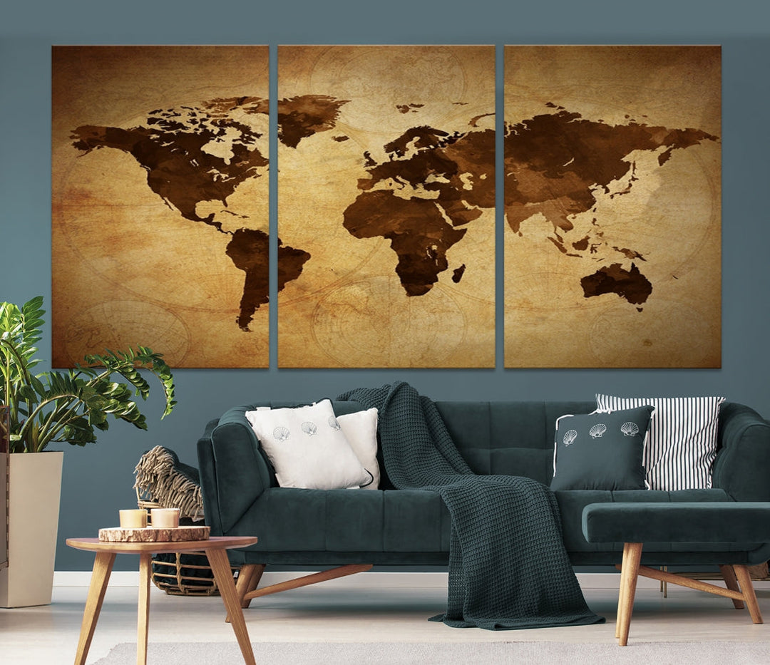 Old Style Sephia World Map Canvas Wall Art Giclee Print