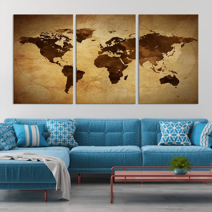 Old Style Sephia World Map Canvas Wall Art Giclee Print