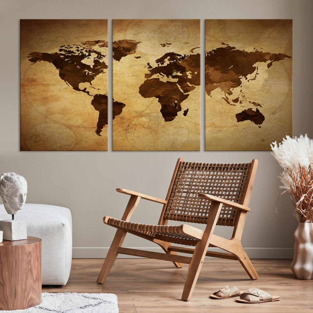 Old Style Sephia World Map Canvas Wall Art Giclee Print