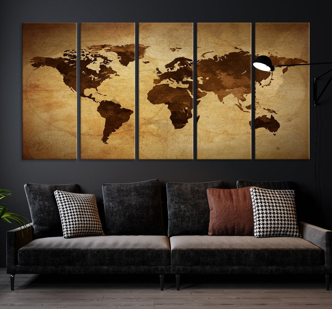 Old Style Sephia World Map Canvas Wall Art Giclee Print