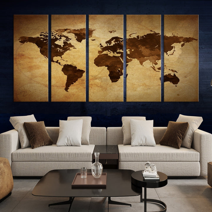 Old Style Sephia World Map Canvas Wall Art Giclee Print