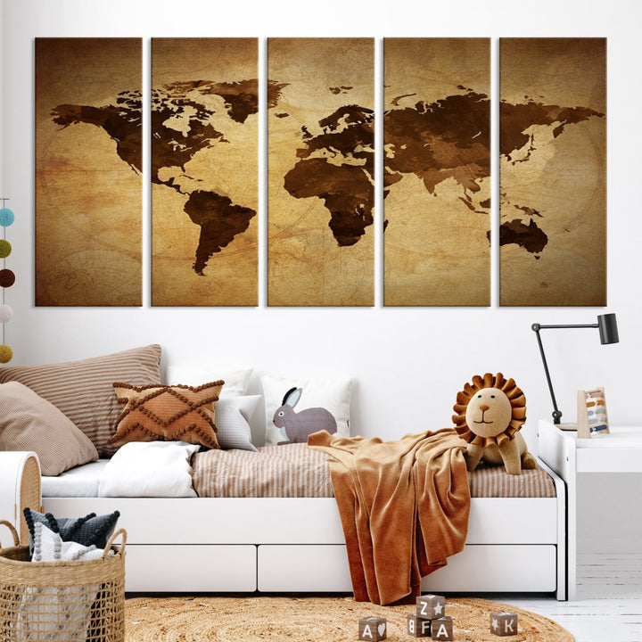 Old Style Sephia World Map Canvas Wall Art Giclee Print