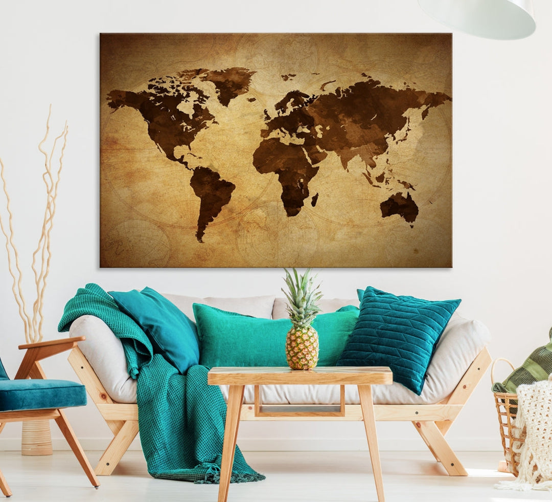 Old Style Sephia World Map Canvas Wall Art Giclee Print