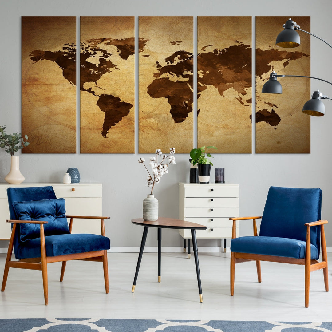 Old Style Sephia World Map Canvas Wall Art Giclee Print