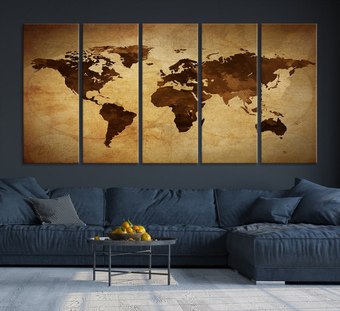 Old Style Sephia World Map Canvas Wall Art Giclee Print