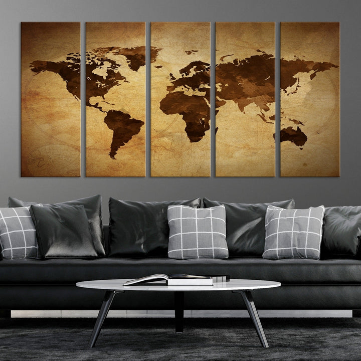 Old Style Sephia World Map Canvas Wall Art Giclee Print