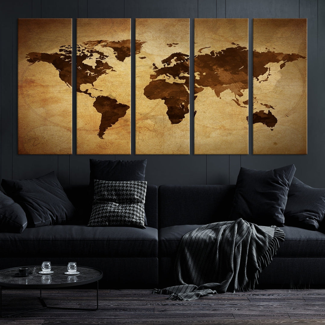 Old Style Sephia World Map Canvas Wall Art Giclee Print